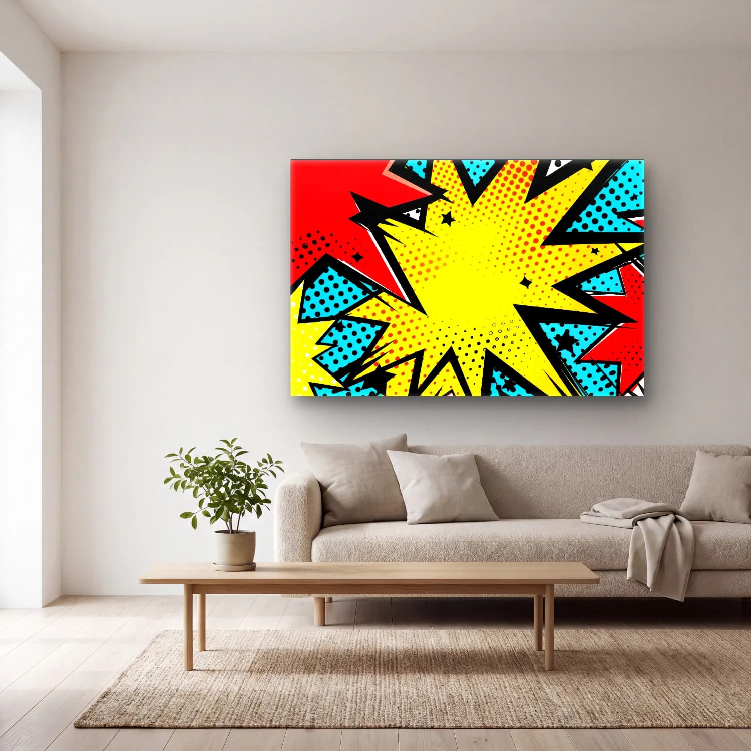 Pop Art Soyut Formlar cam tablo — açık renk salonda