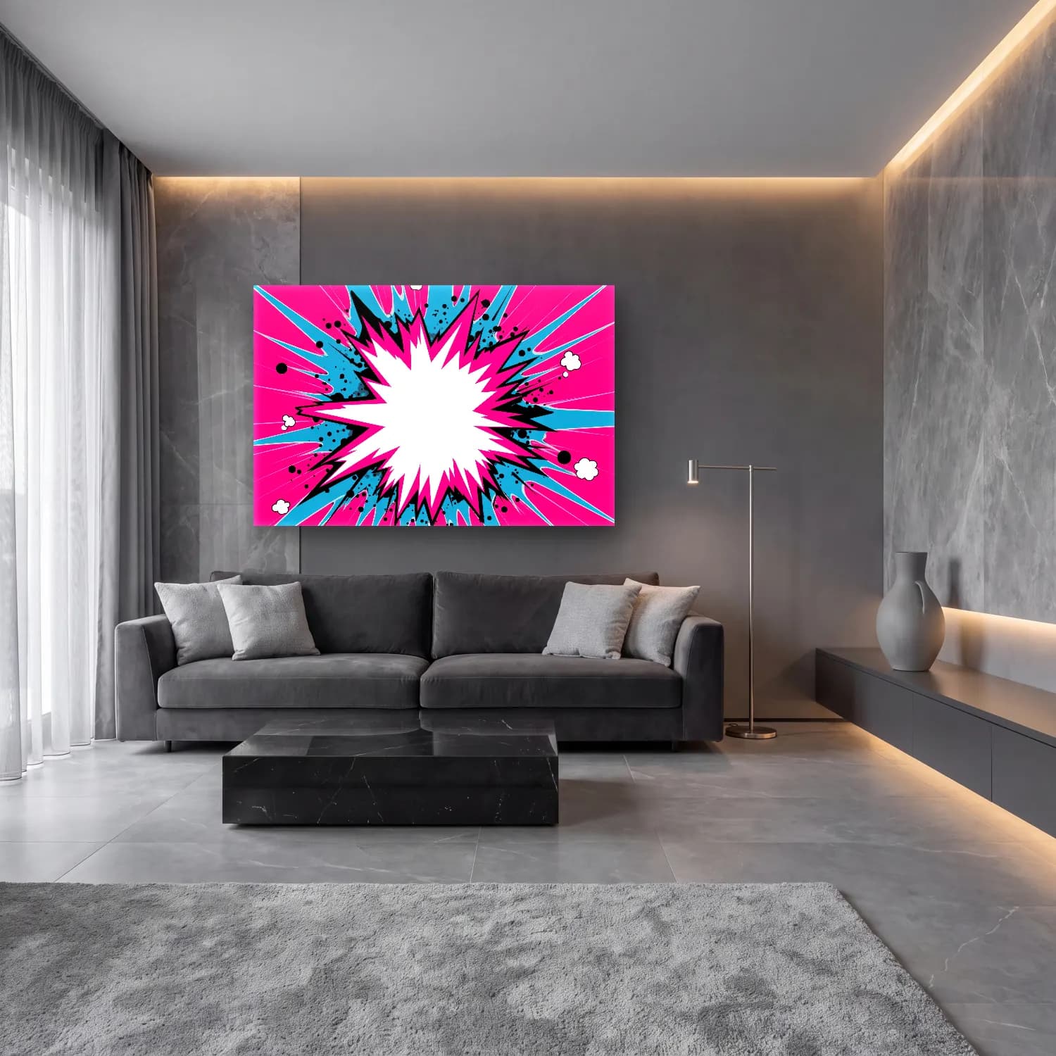 Pop Art Soyut Formlar – Pembe Tonlar cam tablo — lüks salon duvarında