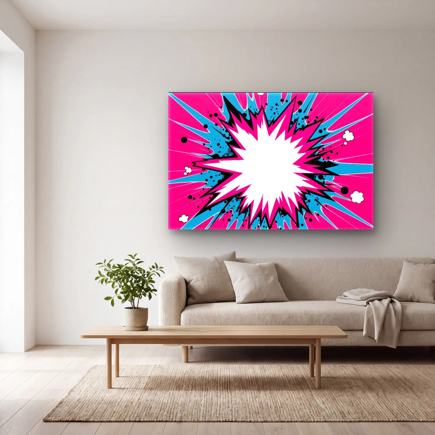 Pop Art Soyut Formlar – Pembe Tonlar cam tablo — açık renk salonda