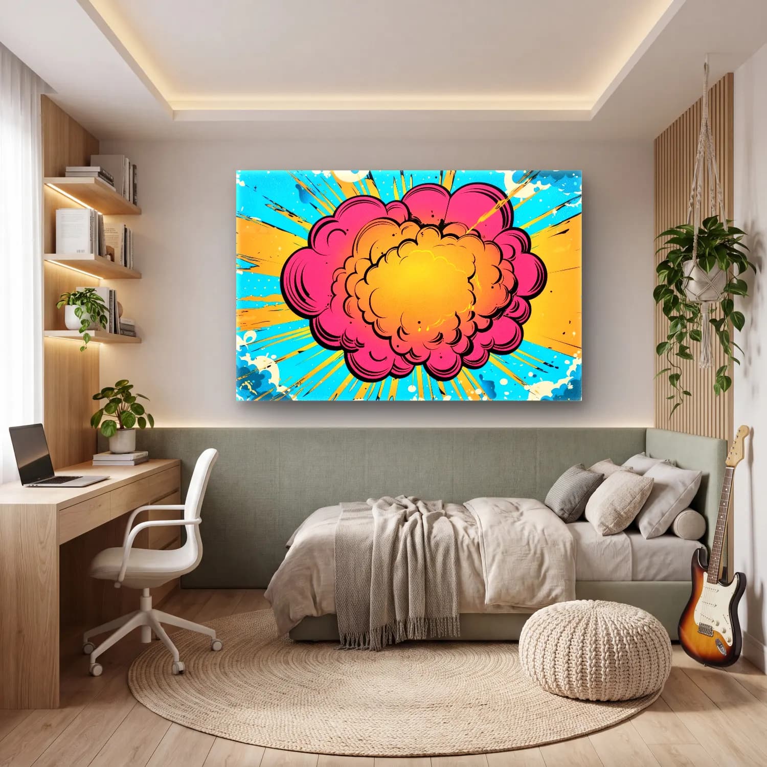 Pop Art Bulutlu Gökyüzü cam tablo — genç odasında