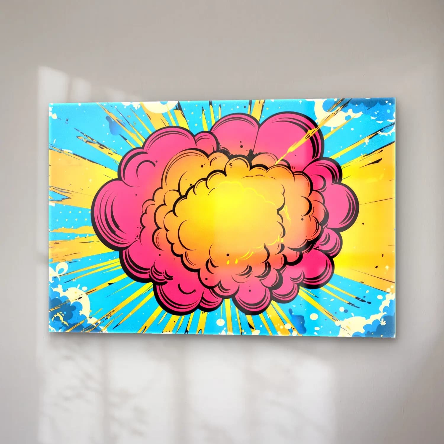 Pop Art Bulutlu Gökyüzü cam tablo — sağ açıdan görünüm