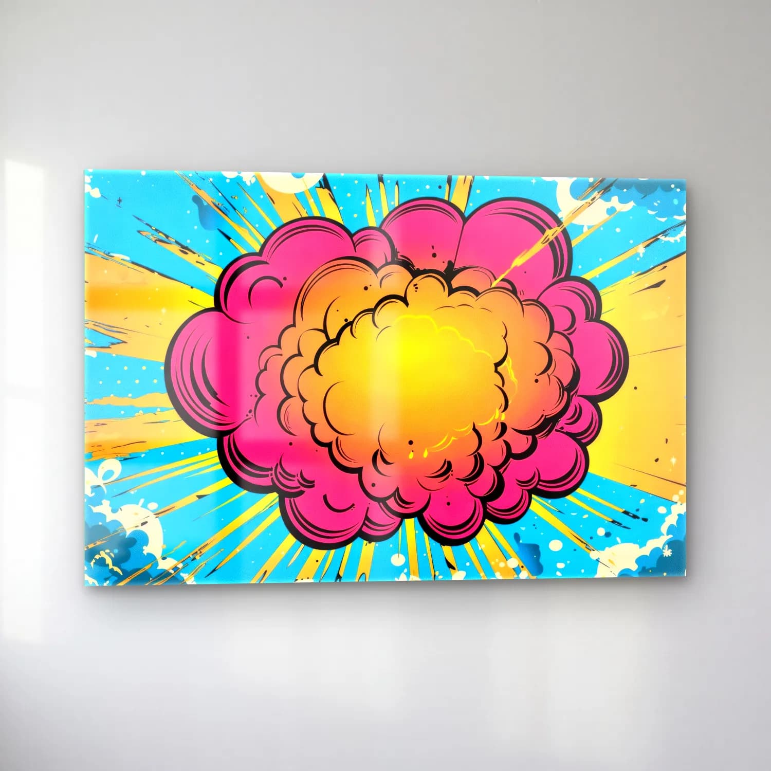 Pop Art Bulutlu Gökyüzü cam tablo — sol açıdan görünüm