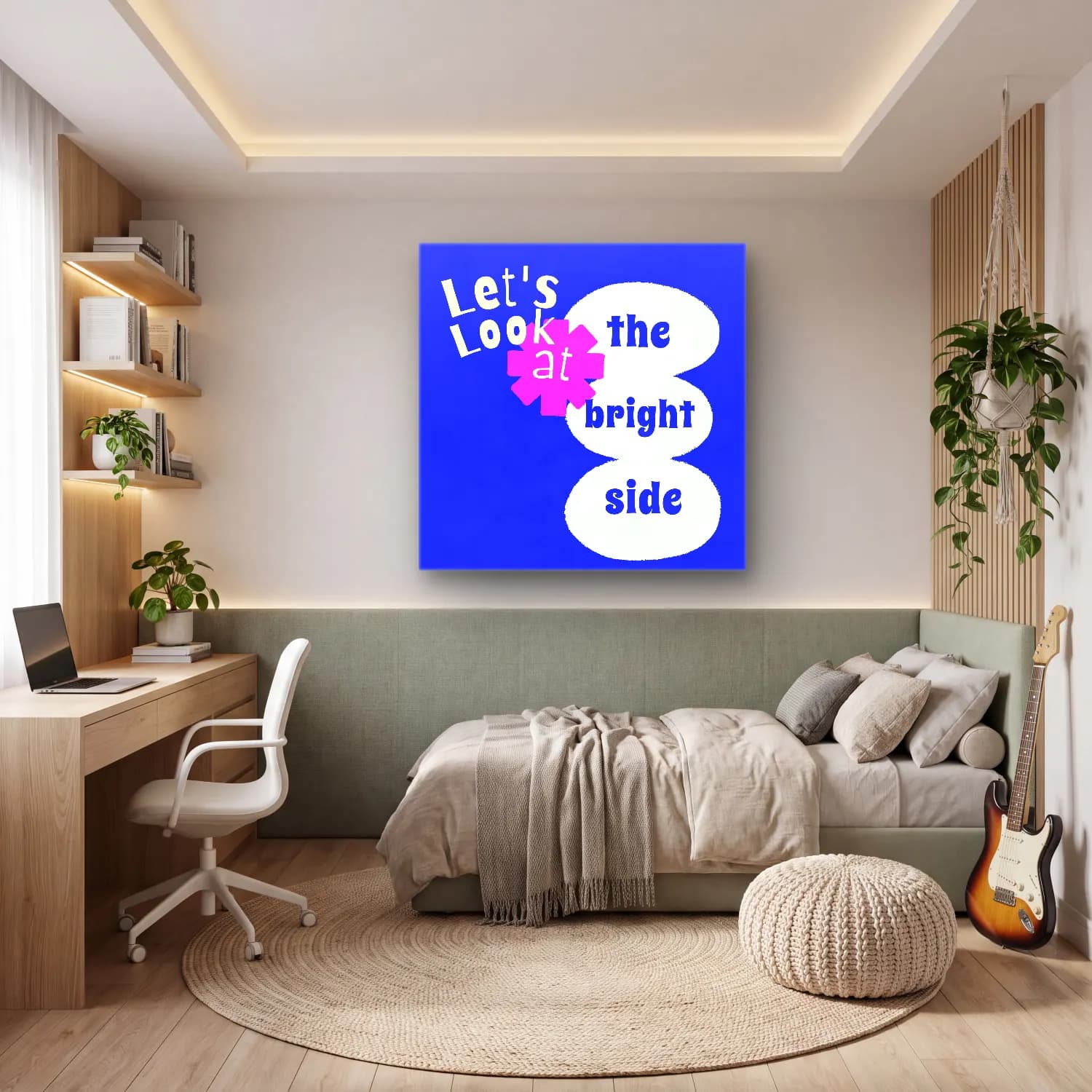 Pop Art Yazılı Tasarım cam tablo — genç odasında