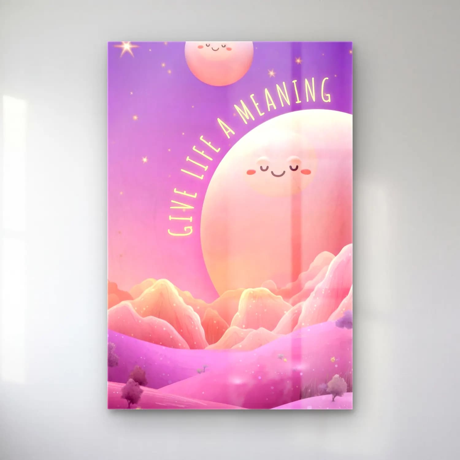 Sevimli İllüstrasyon Ay ve Gece – Pembe Tonlar cam tablo — Sevimli İllüstrasyon Ay ve Gece – Pembe Tonlar — sevimli i̇llüstrasyon ay ve gece