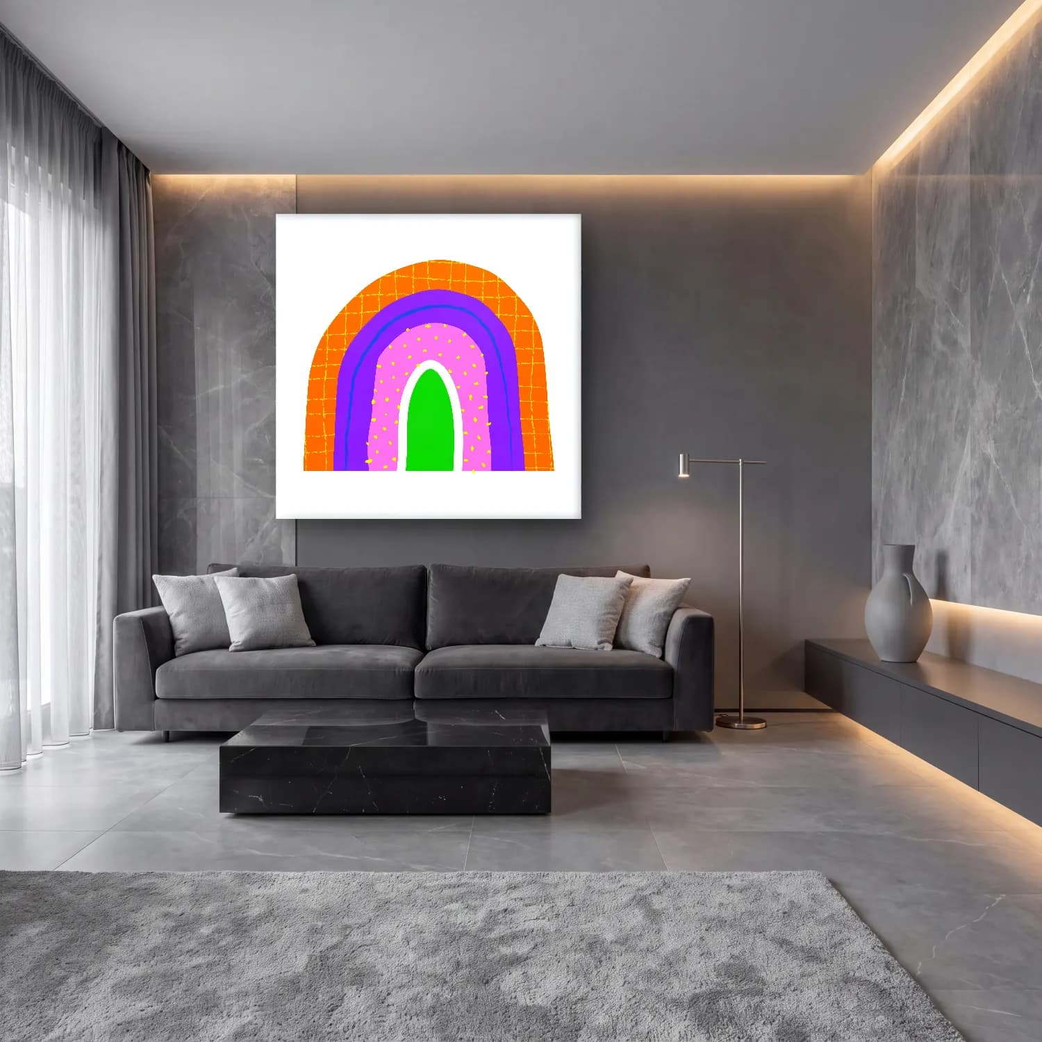 Boho Soyut Kemer – Pembe Tonlar cam tablo — lüks salon duvarında