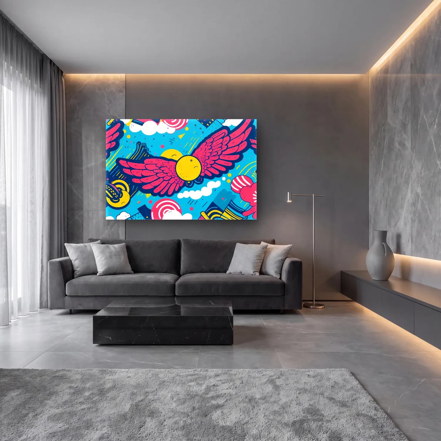 Maksimalist Kartal cam tablo — lüks salon duvarında