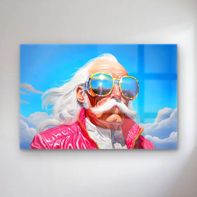 Retro Noel Baba – Pembe Tonlar cam tablo — Retro Noel Baba – Pembe Tonlar — retro noel baba