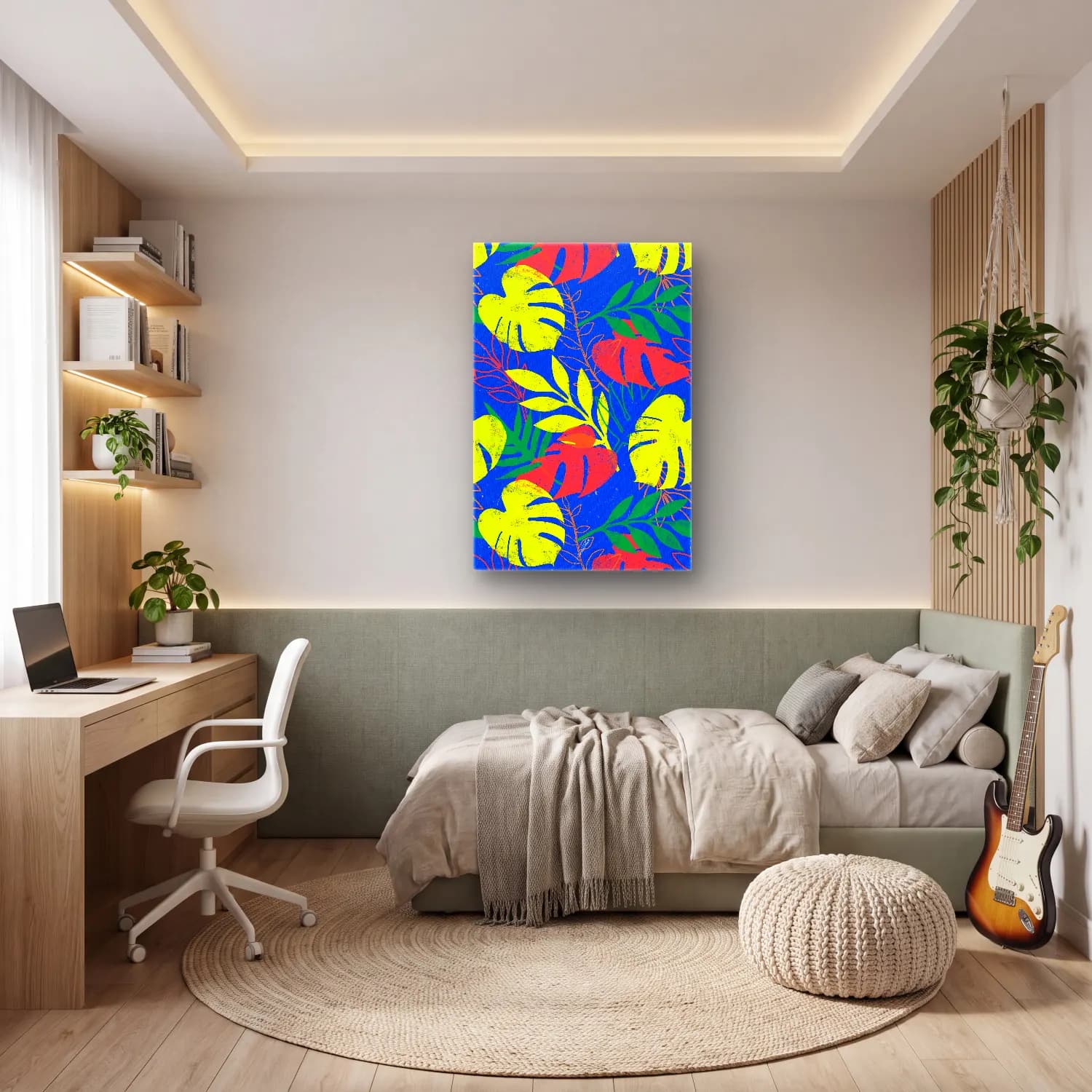 Maksimalist Çiçek Deseni No. 43 cam tablo — genç odasında
