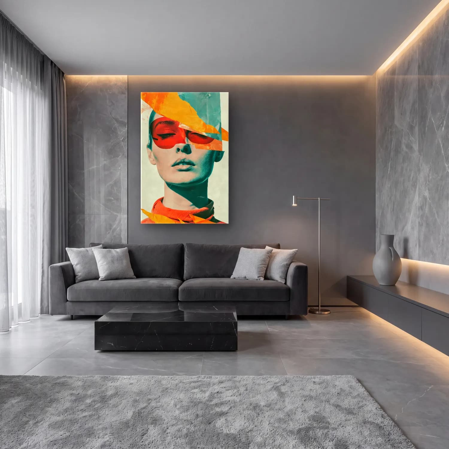 Pop Art Moda İllüstrasyonu – Turuncu Tonlar cam tablo — lüks salon duvarında