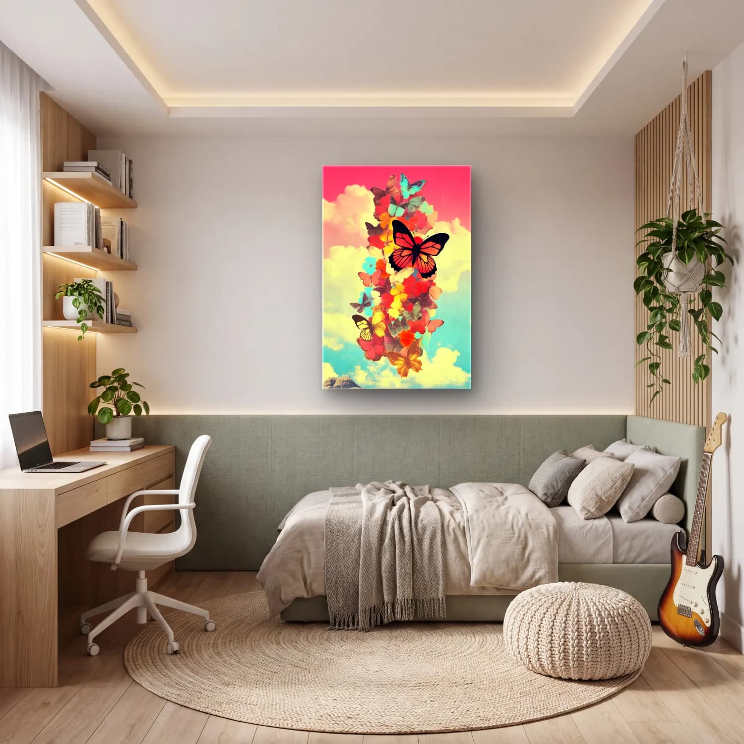 Pastel Kelebek No. 12 cam tablo — genç odasında