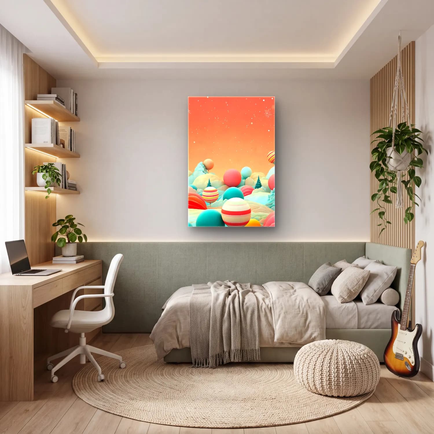 Pastel Soyut Manzara No. 12 cam tablo — genç odasında