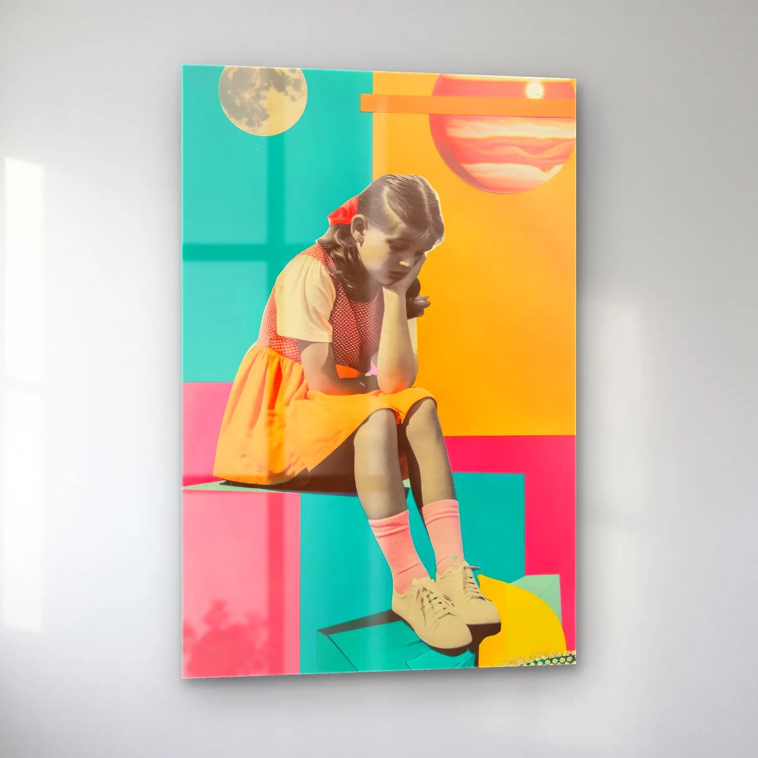 Pop Art Kız Çocuğu Portresi No. 4 cam tablo — sol açıdan görünüm