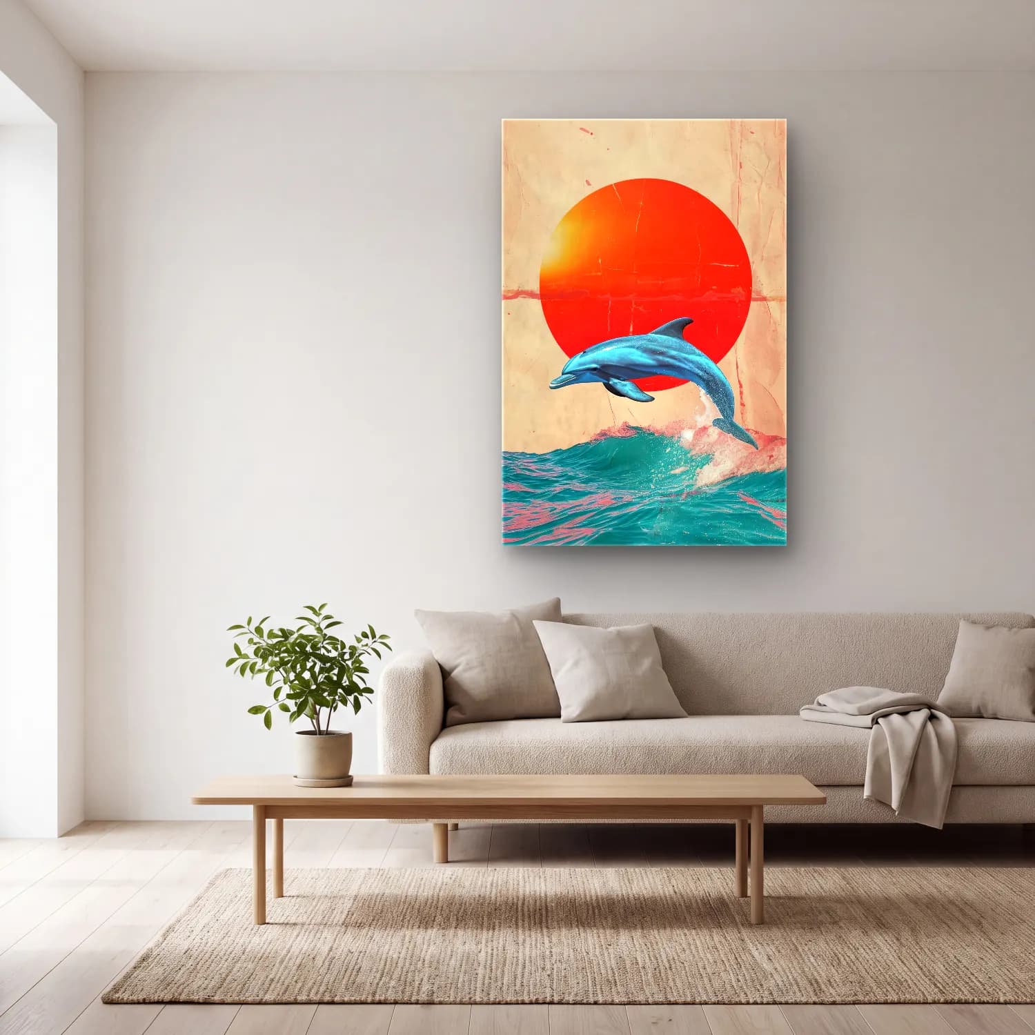 Pastel Balina No. 4 cam tablo — açık renk salonda