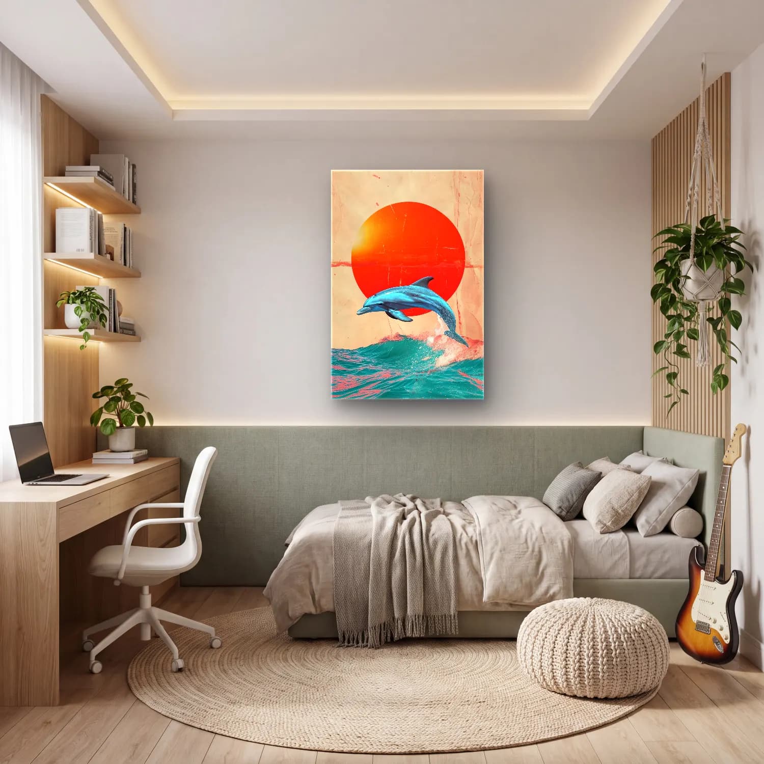Pastel Balina No. 4 cam tablo — genç odasında