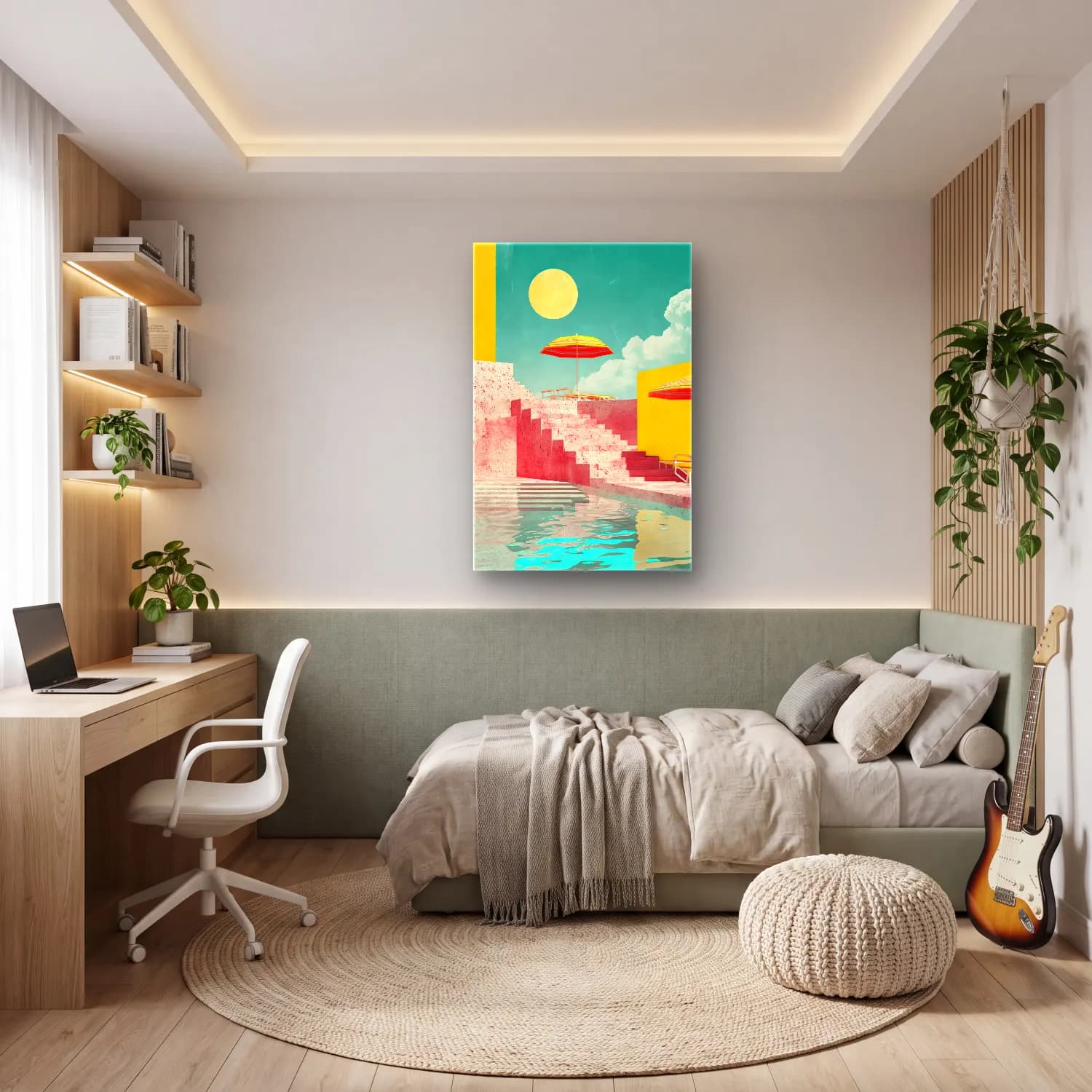 Pastel Plaj Şemsiyeleri – Sarı Tonlar cam tablo — genç odasında