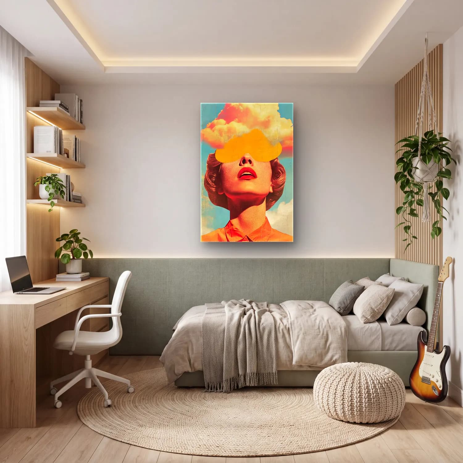 Pop Art Soyut Yüz No. 5 cam tablo — genç odasında