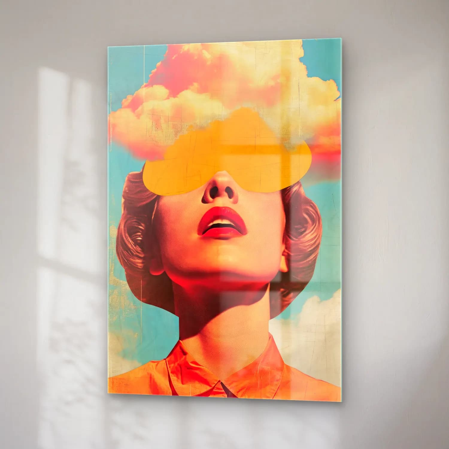 Pop Art Soyut Yüz No. 5 cam tablo — sağ açıdan görünüm