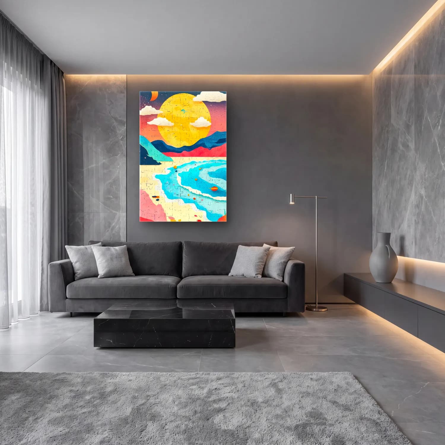 Pastel Balonlar cam tablo — lüks salon duvarında