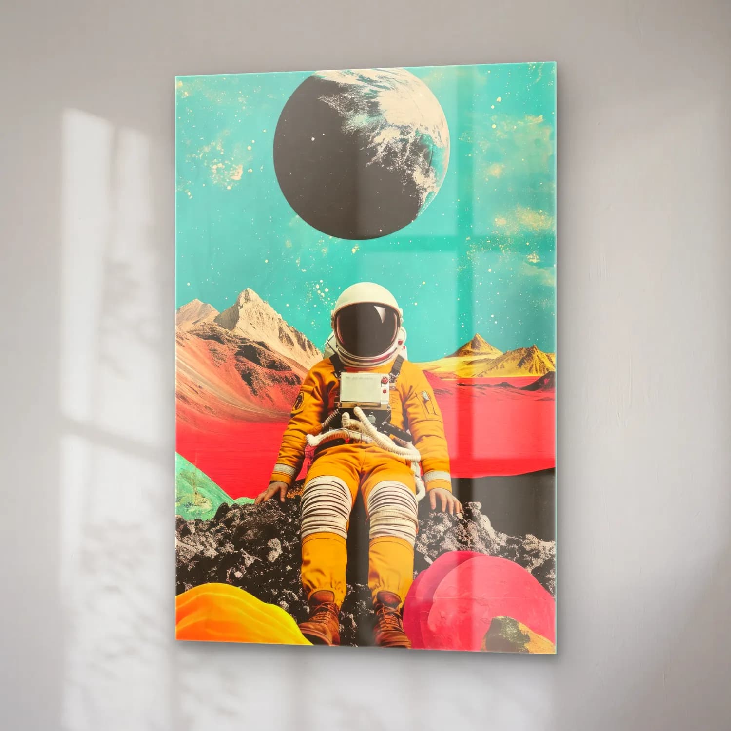 Maksimalist Astronot cam tablo — sağ açıdan görünüm
