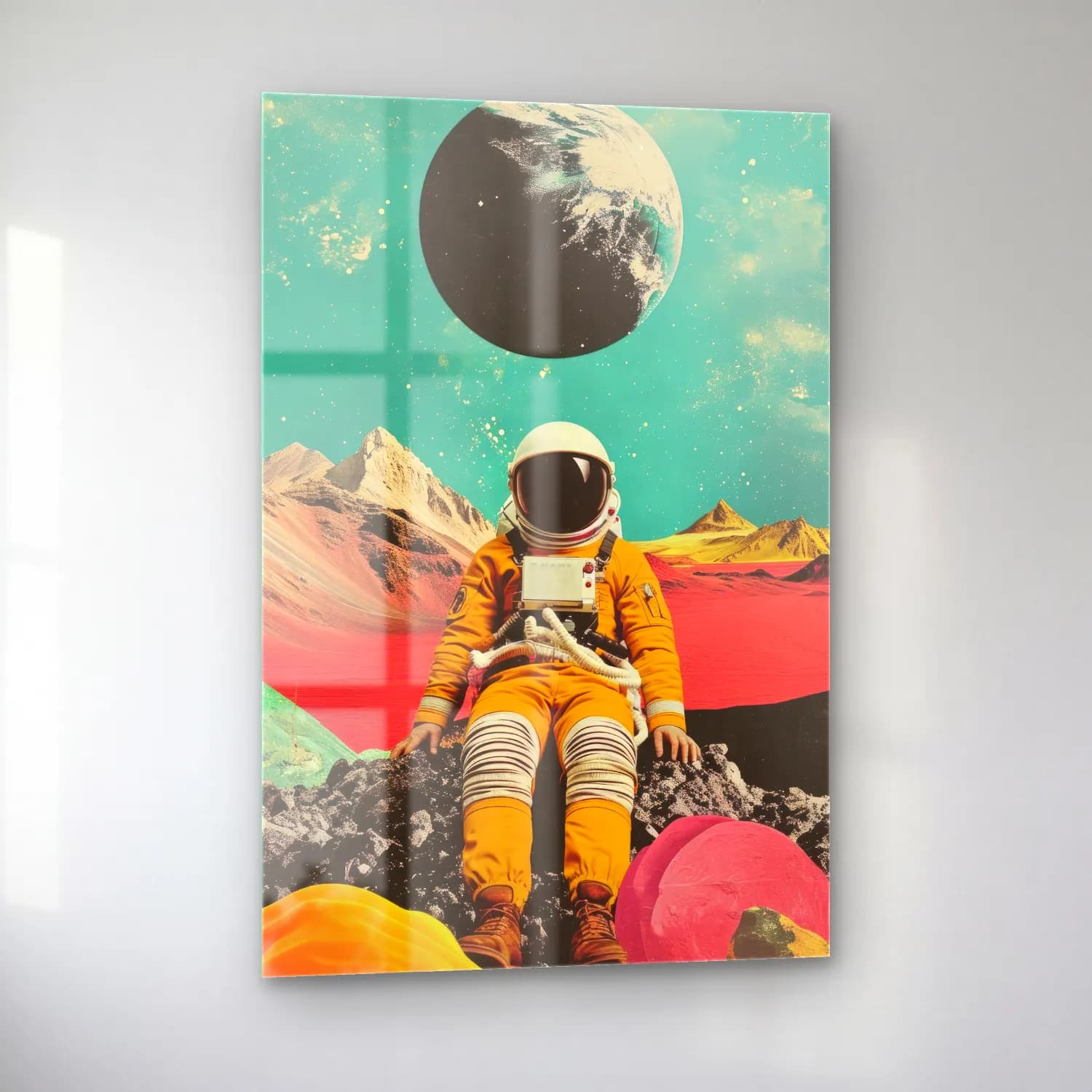 Maksimalist Astronot cam tablo — sol açıdan görünüm