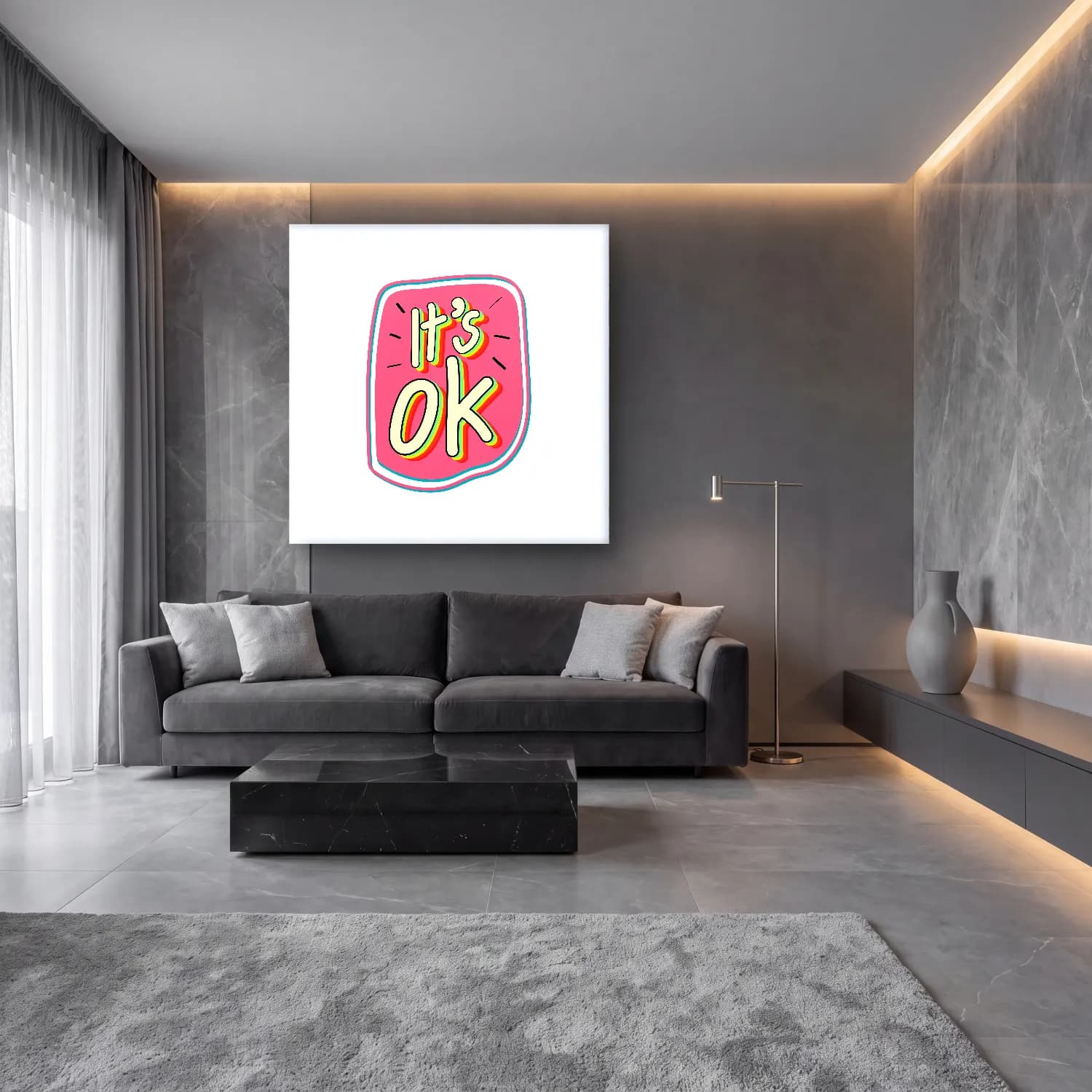 Sevimli İllüstrasyon Yazılı Tasarım No. 15 cam tablo — lüks salon duvarında