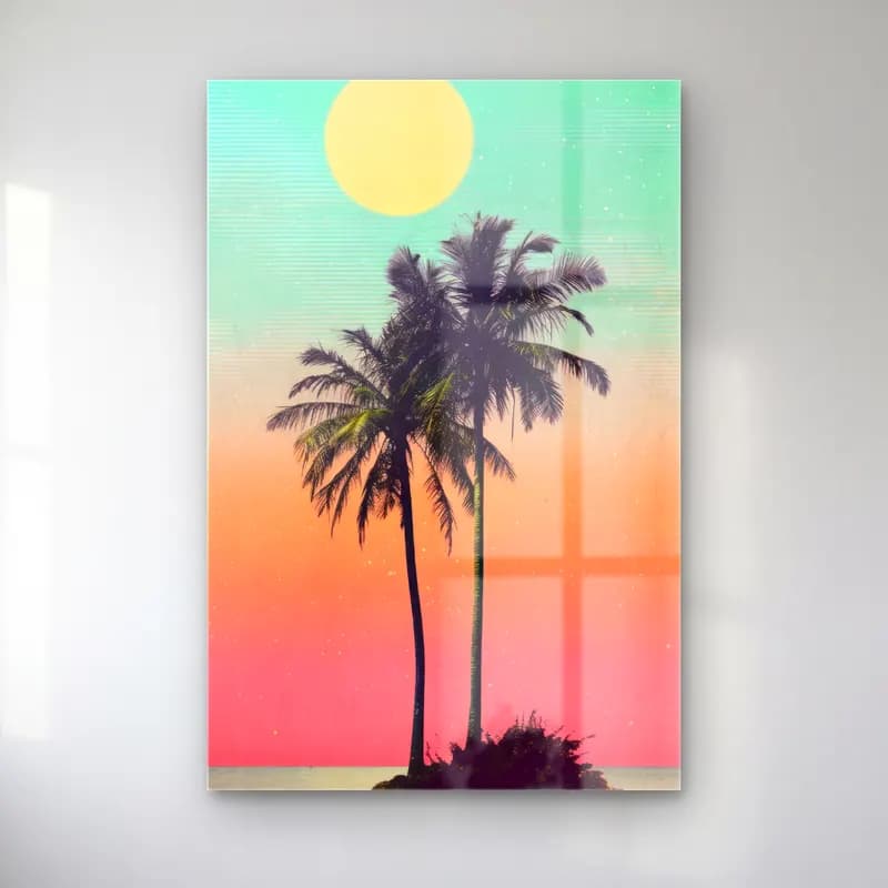 Pastel Palmiyeli Tropik Sahil No. 6 cam tablo — Pastel Palmiyeli Tropik Sahil No. 6 — pastel palmiyeli tropik sahil