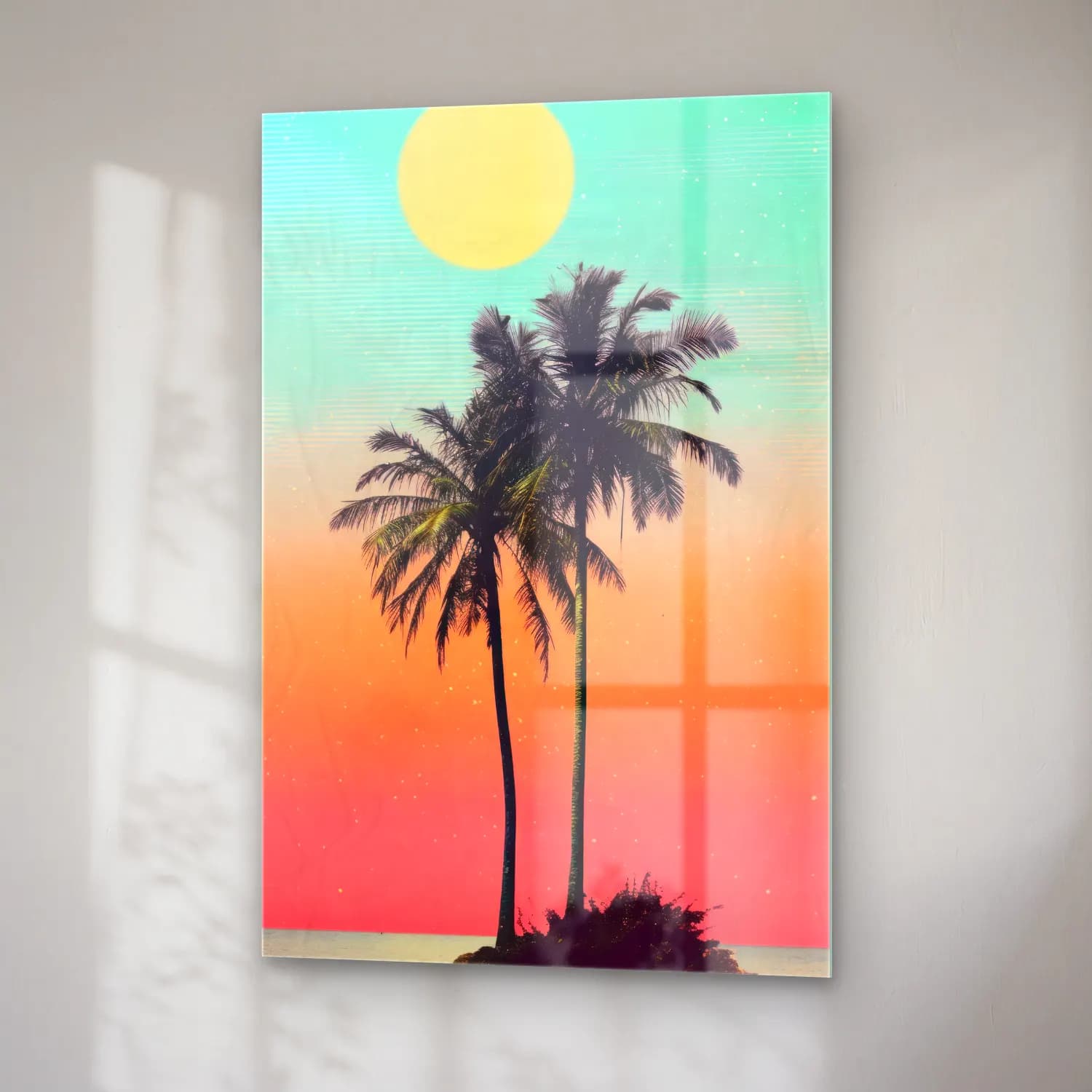 Pastel Palmiyeli Tropik Sahil No. 6 cam tablo — sağ açıdan görünüm