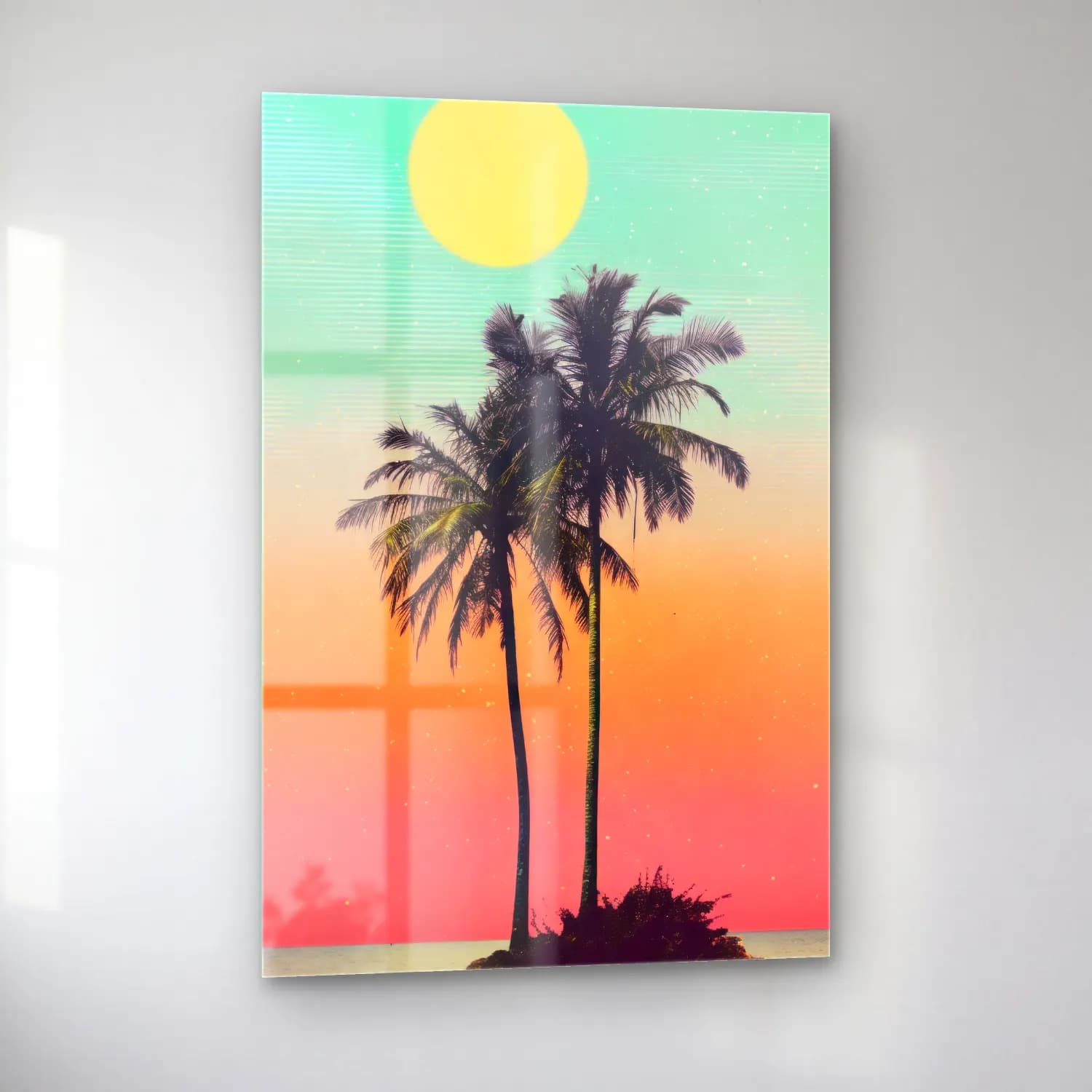 Pastel Palmiyeli Tropik Sahil No. 6 cam tablo — sol açıdan görünüm
