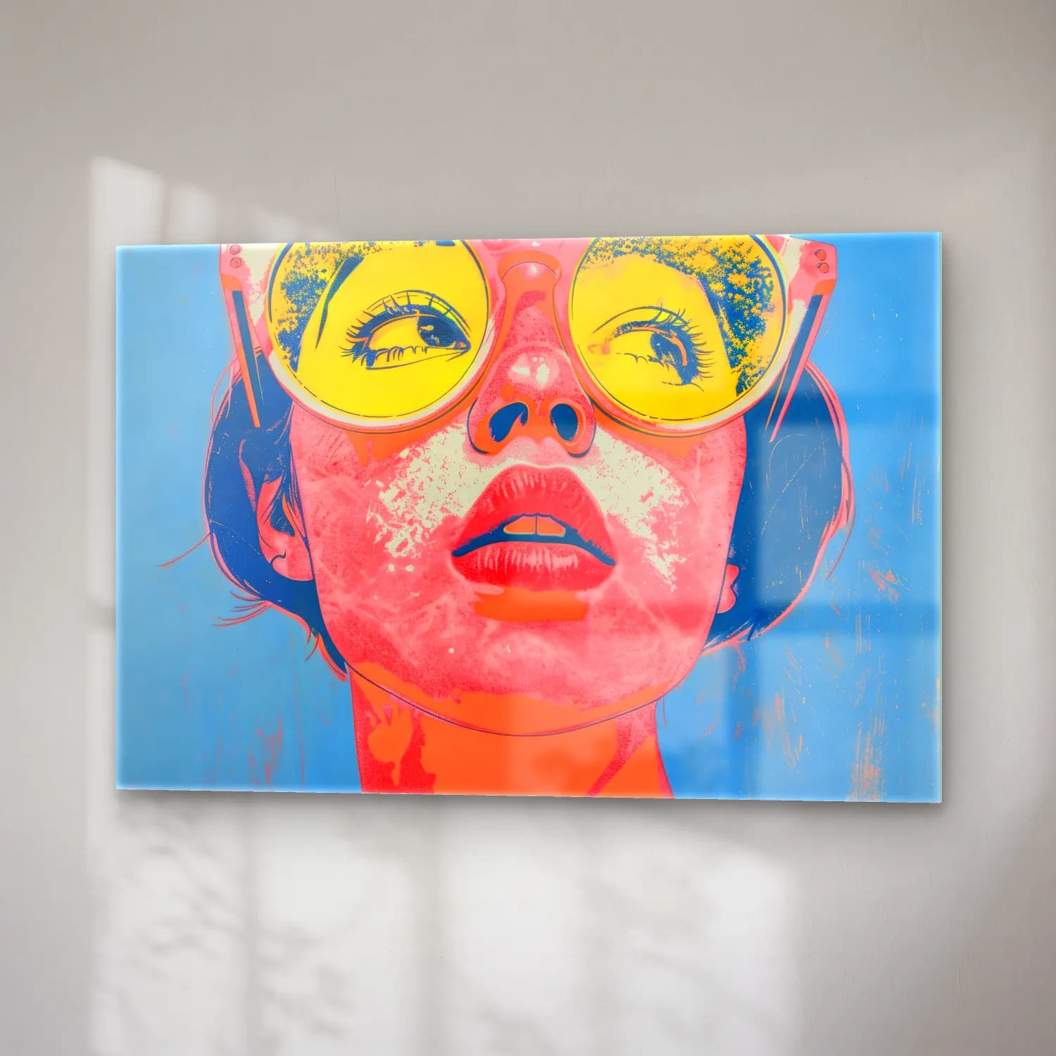 Pop Art Kadın Portresi – Turuncu Tonlar cam tablo — sağ açıdan görünüm