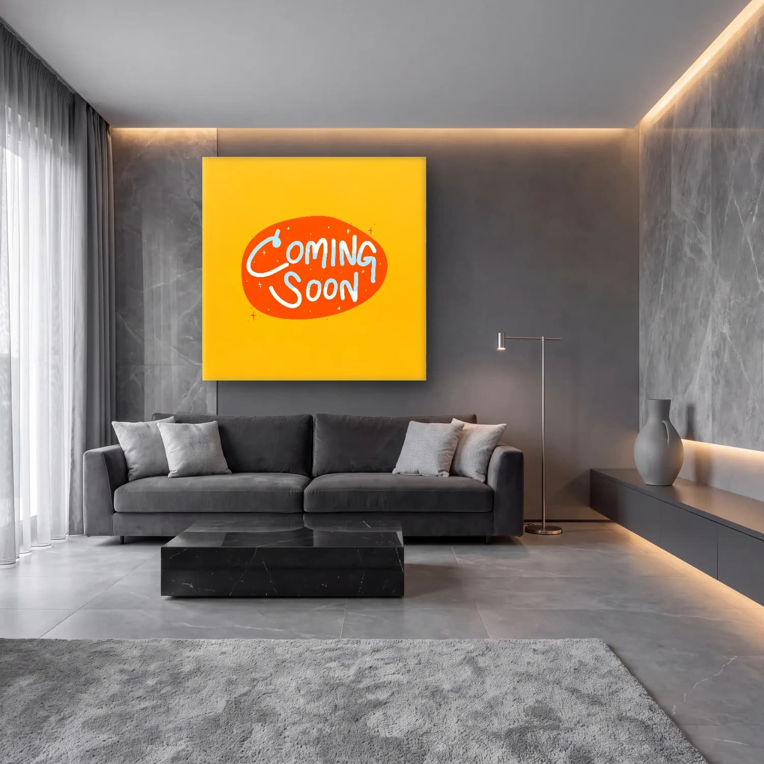 Sevimli İllüstrasyon Yazılı Tasarım – Turuncu Tonlar cam tablo — lüks salon duvarında