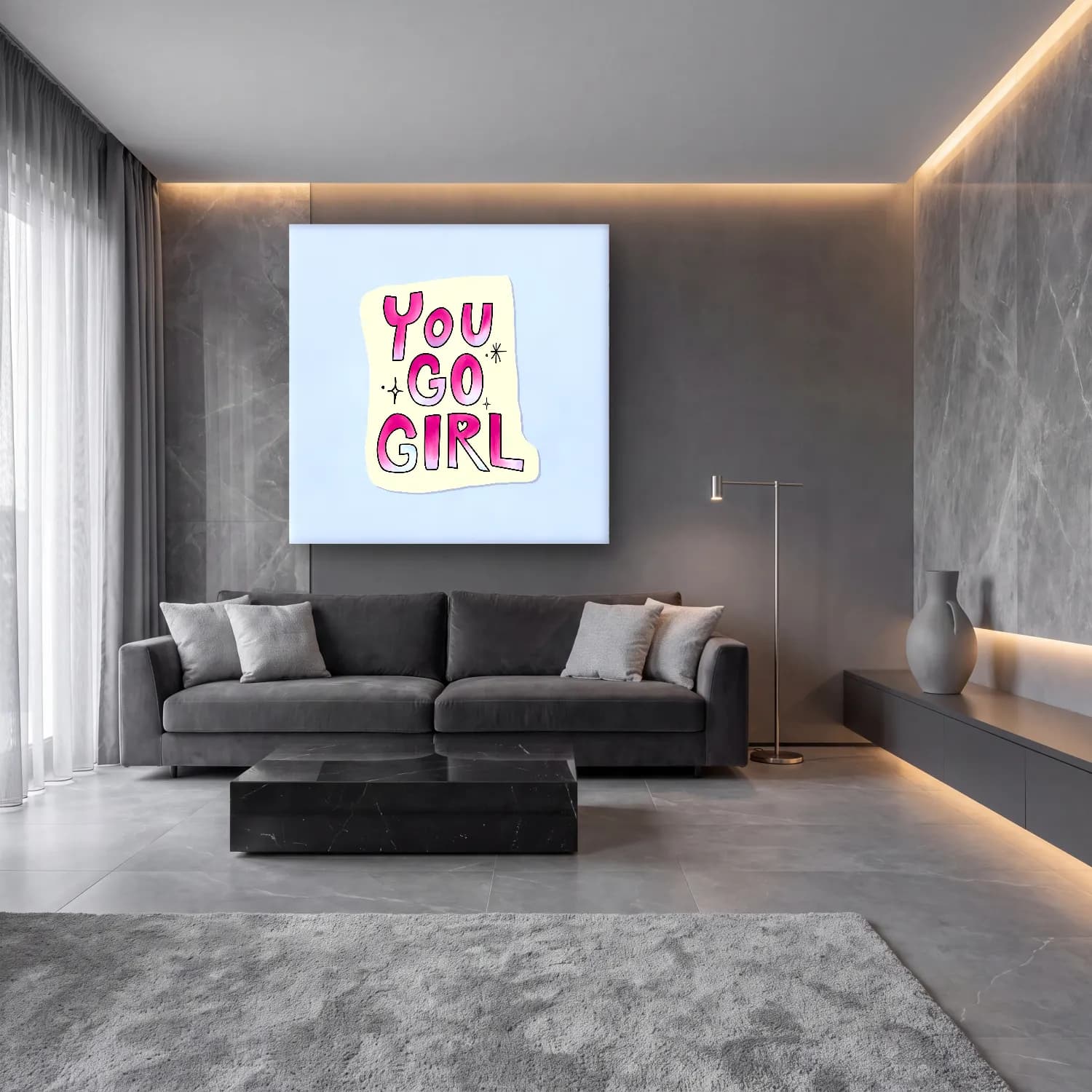 Sevimli İllüstrasyon Söz Posteri – Pembe Tonlar cam tablo — lüks salon duvarında