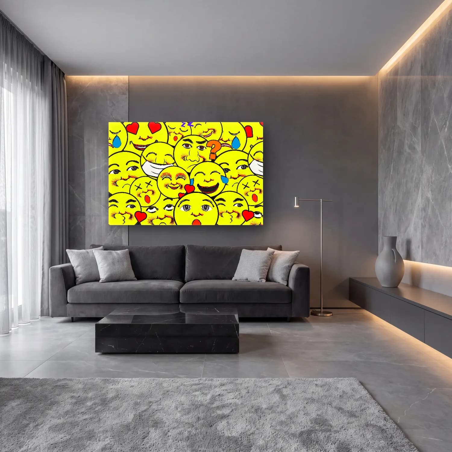 Maksimalist Limonlar – Sarı Tonlar cam tablo — lüks salon duvarında