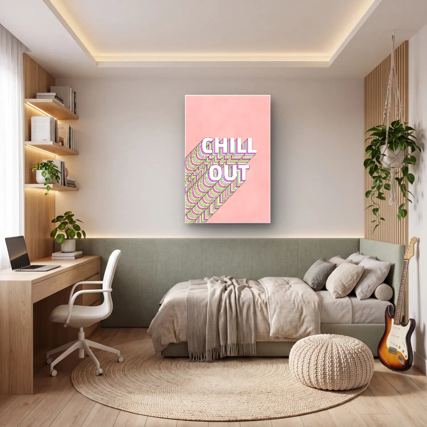 Pastel Yazılı Tasarım No. 26 cam tablo — genç odasında