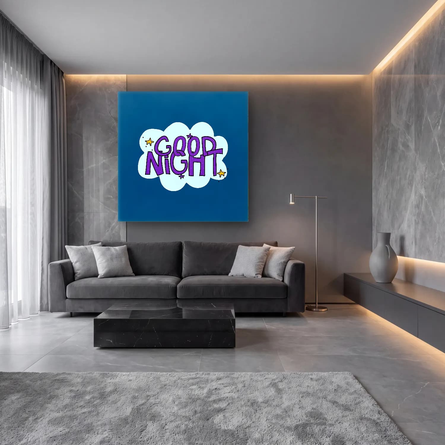 Sevimli İllüstrasyon Yıldızlı Gece cam tablo — lüks salon duvarında