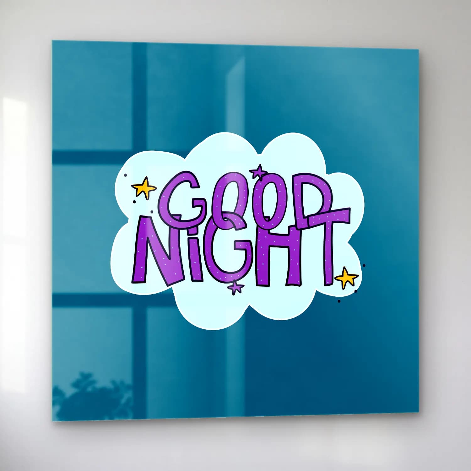 Sevimli İllüstrasyon Yıldızlı Gece cam tablo — sol açıdan görünüm