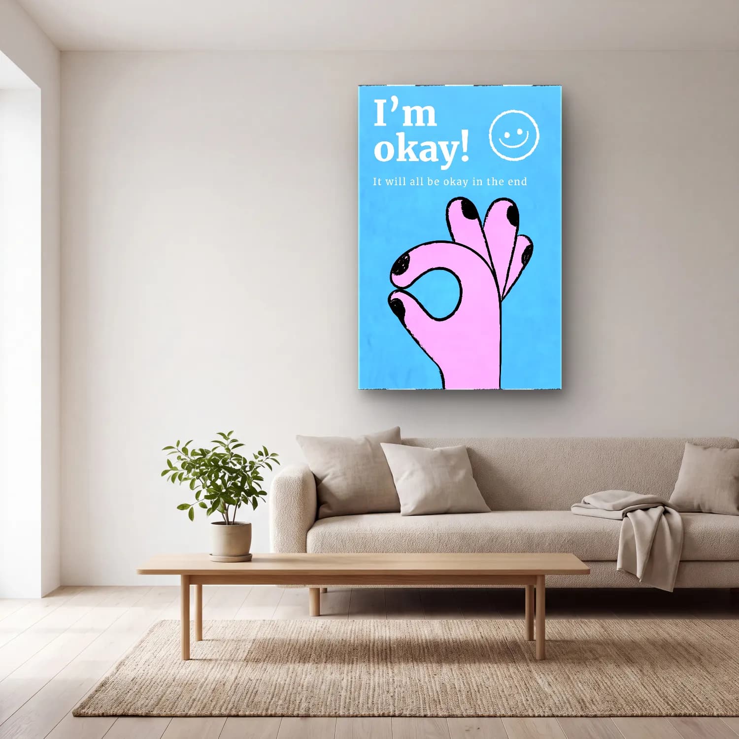 Pastel Söz Posteri No. 9 cam tablo — açık renk salonda