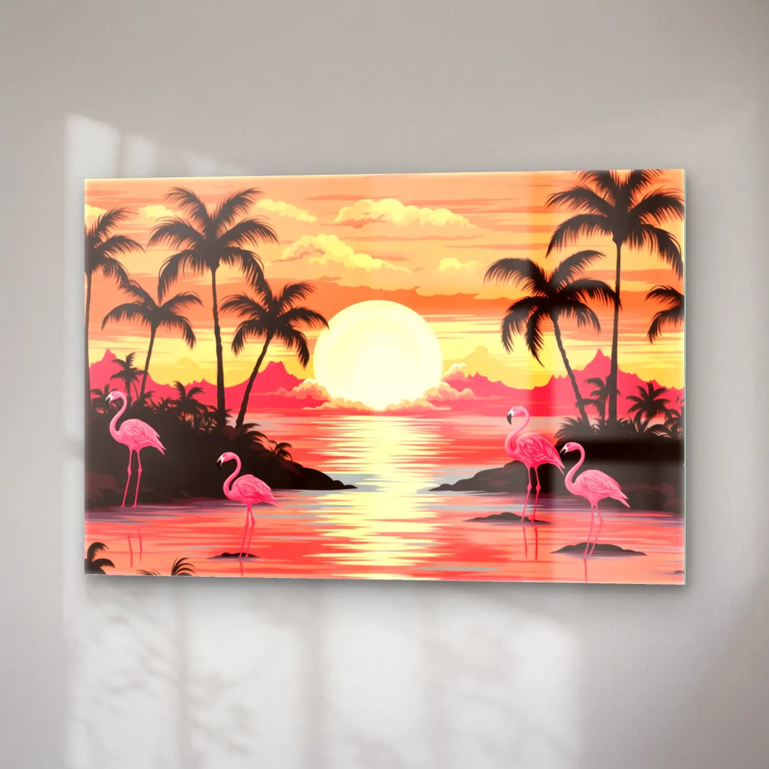 Pastel Flamingo No. 4 cam tablo — sağ açıdan görünüm