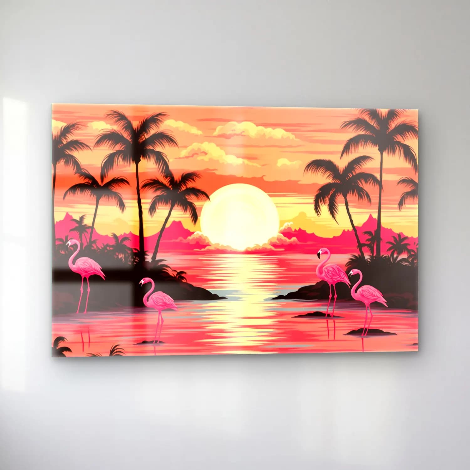 Pastel Flamingo No. 4 cam tablo — sol açıdan görünüm