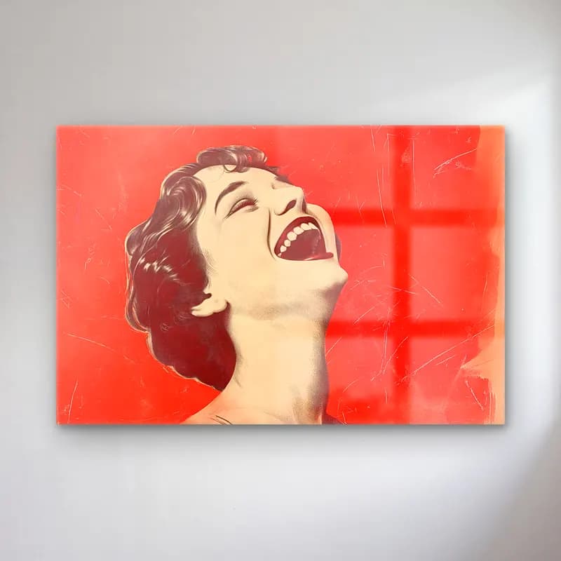 Vintage Poster Kadın Portresi – Kırmızı Tonlar cam tablo — Vintage Poster Kadın Portresi – Kırmızı Tonlar — vintage poster kadın portresi