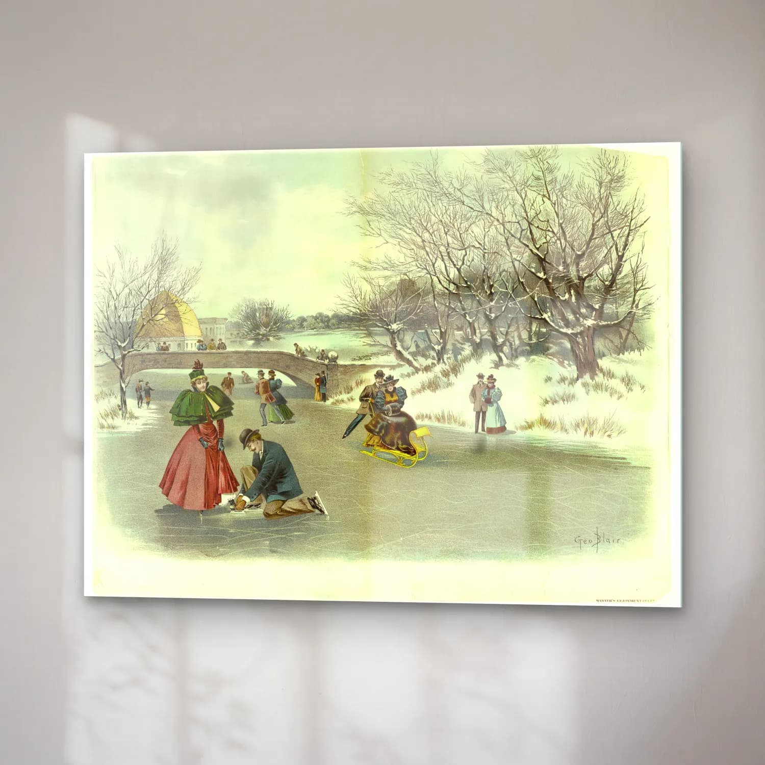 Vintage Karlı Kış Manzarası – Siyah Beyaz Tonlar cam tablo — sağ açıdan görünüm