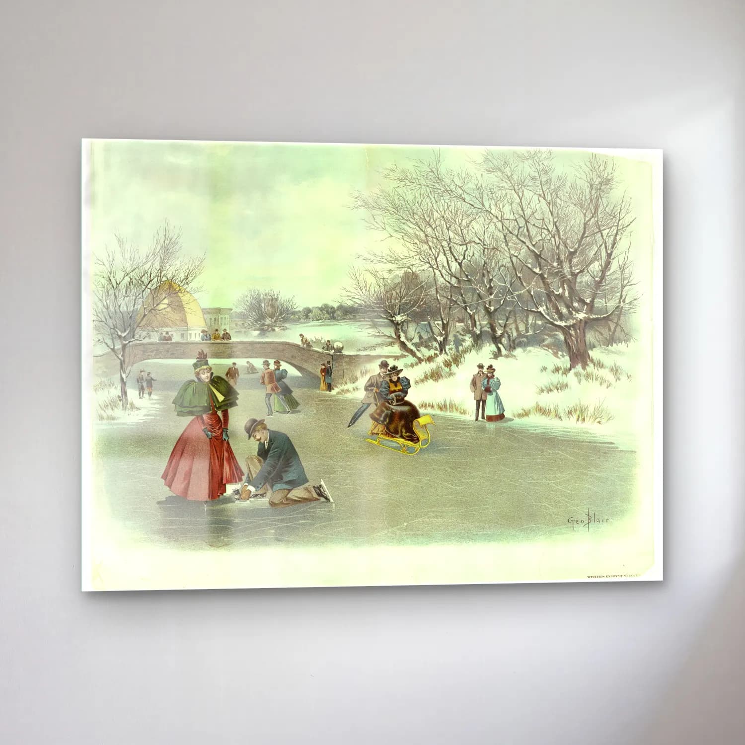 Vintage Karlı Kış Manzarası – Siyah Beyaz Tonlar cam tablo — sol açıdan görünüm