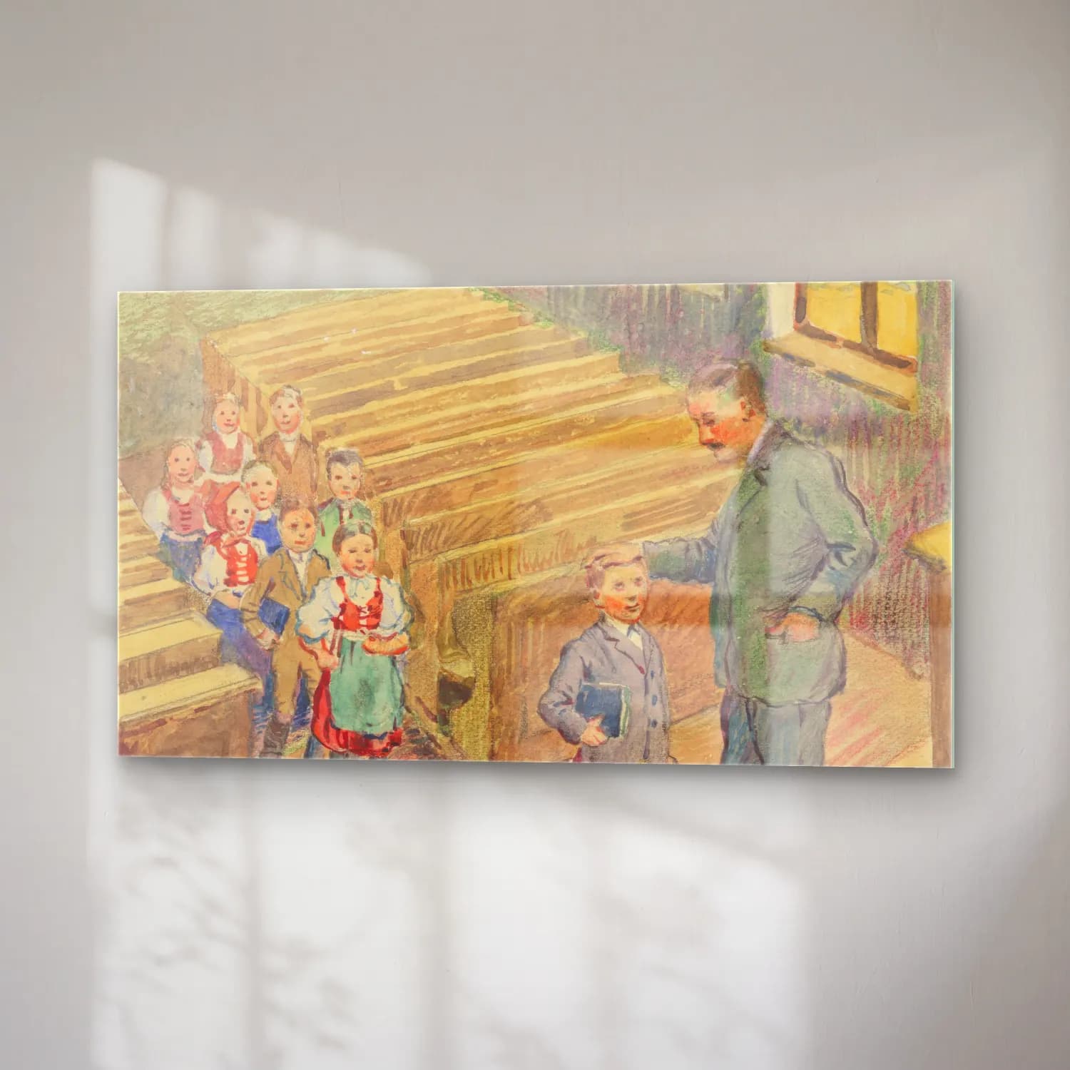 Vintage Kalabalık Cadde – Pastel Tonlar cam tablo — sağ açıdan görünüm