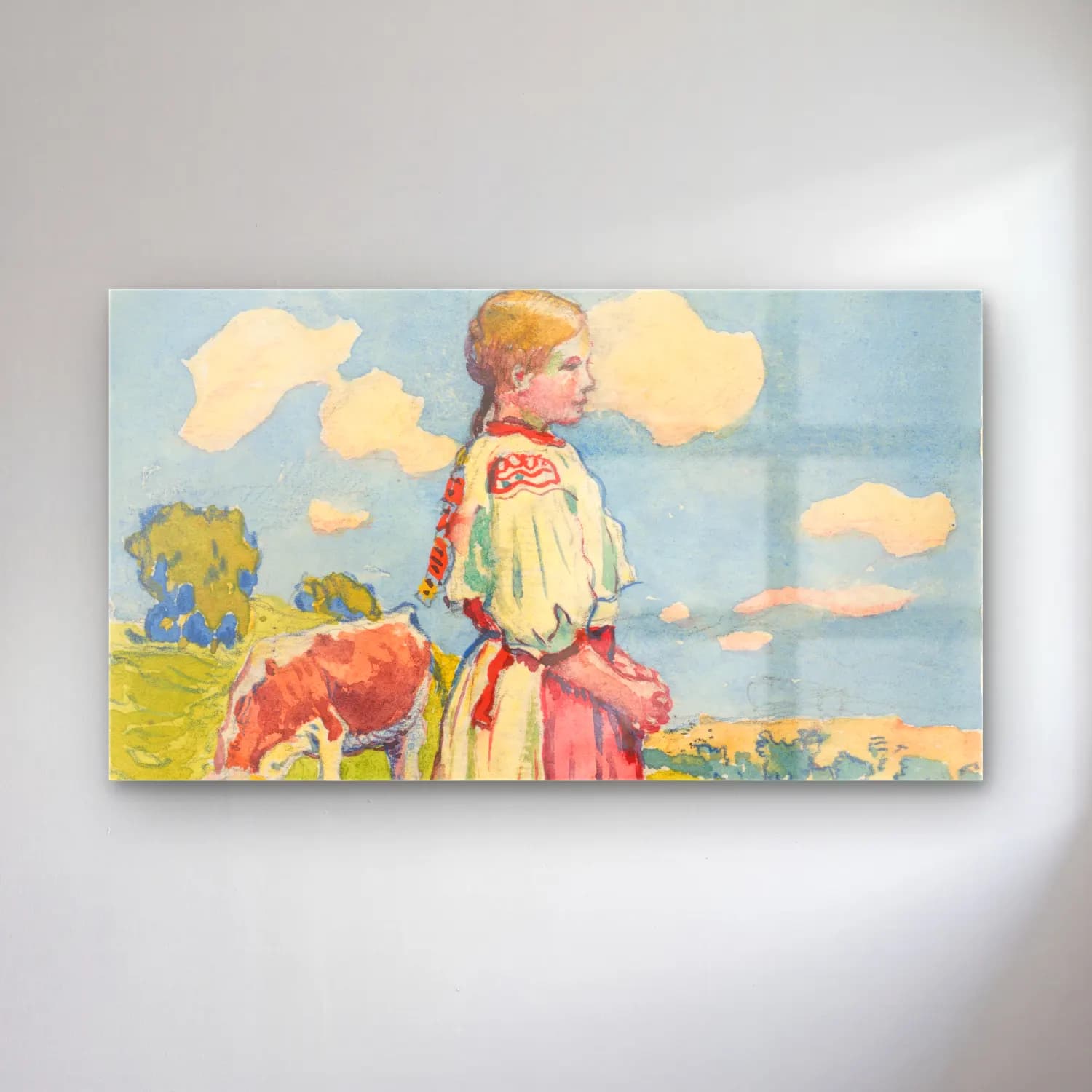 Vintage Elbiseli Kadın – Pastel Tonlar cam tablo — Vintage Elbiseli Kadın – Pastel Tonlar — vintage elbiseli kadın