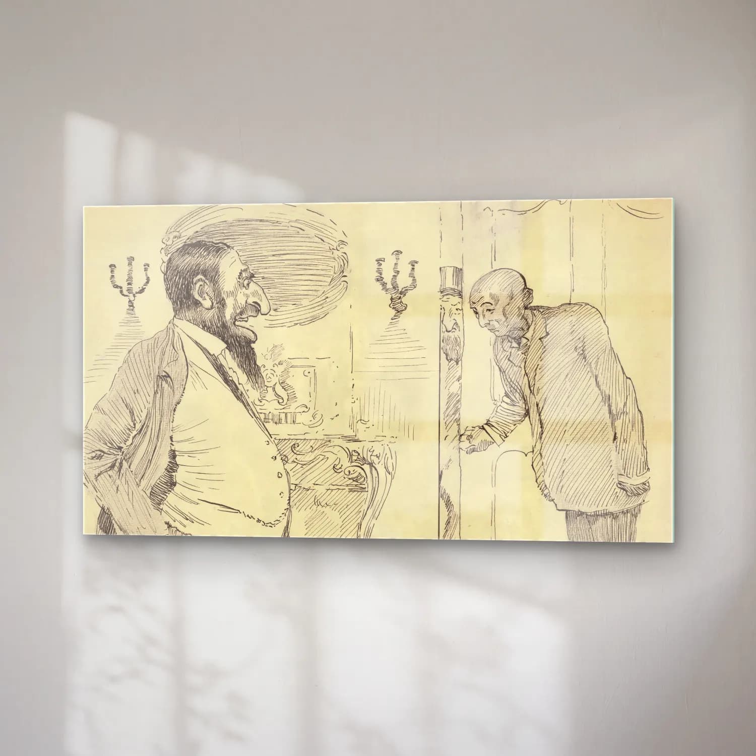 Vintage İç Mekân – Siyah Beyaz Tonlar cam tablo — sağ açıdan görünüm