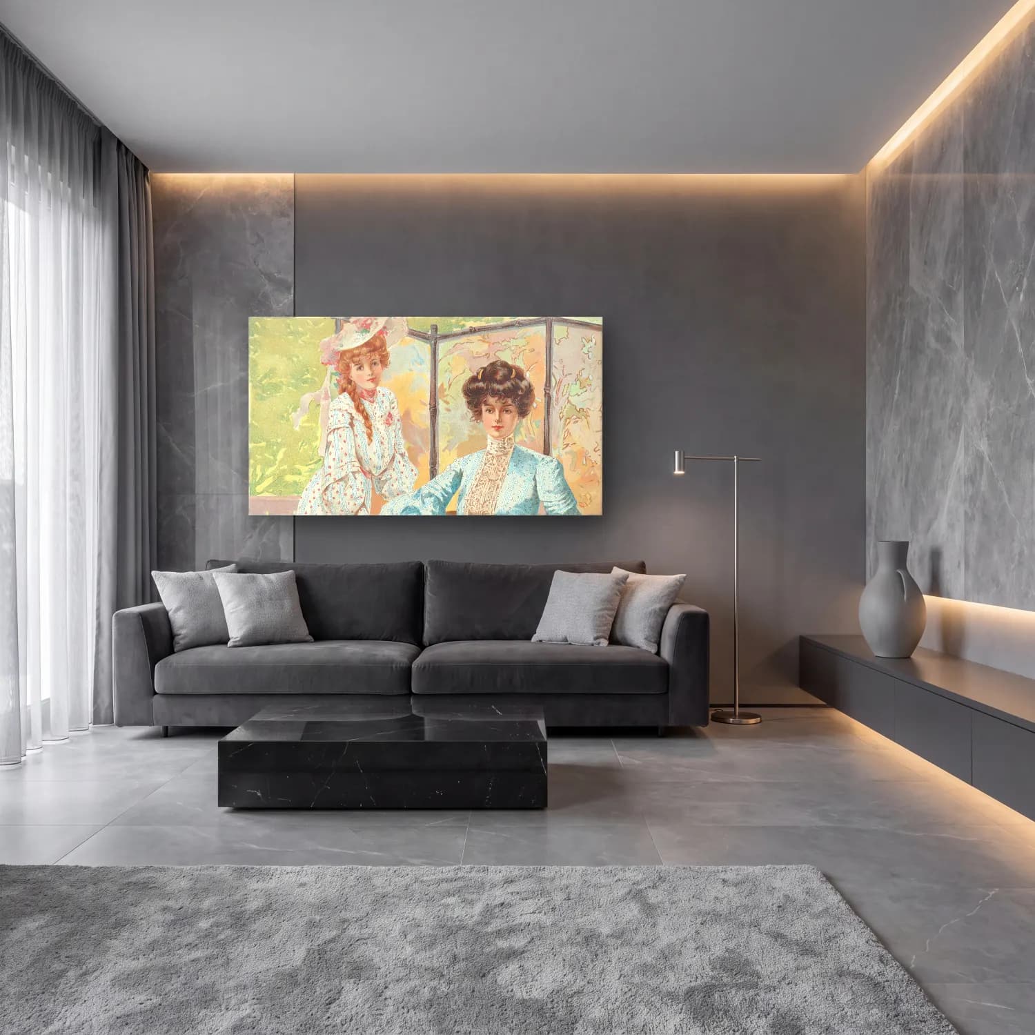 H. B. Claflin – Batiste rayure soie cam tablo — lüks salon duvarında