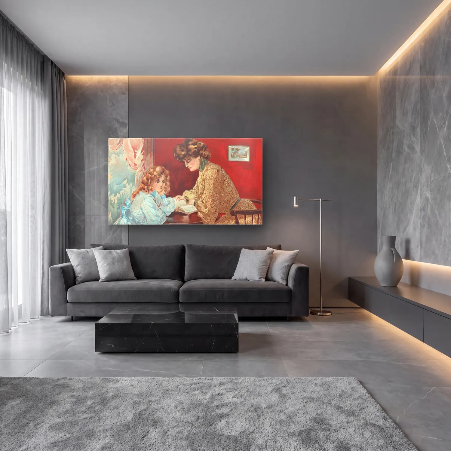 H. B. Claflin – Crépe silk rayé Crépe nouveauté cam tablo — lüks salon duvarında