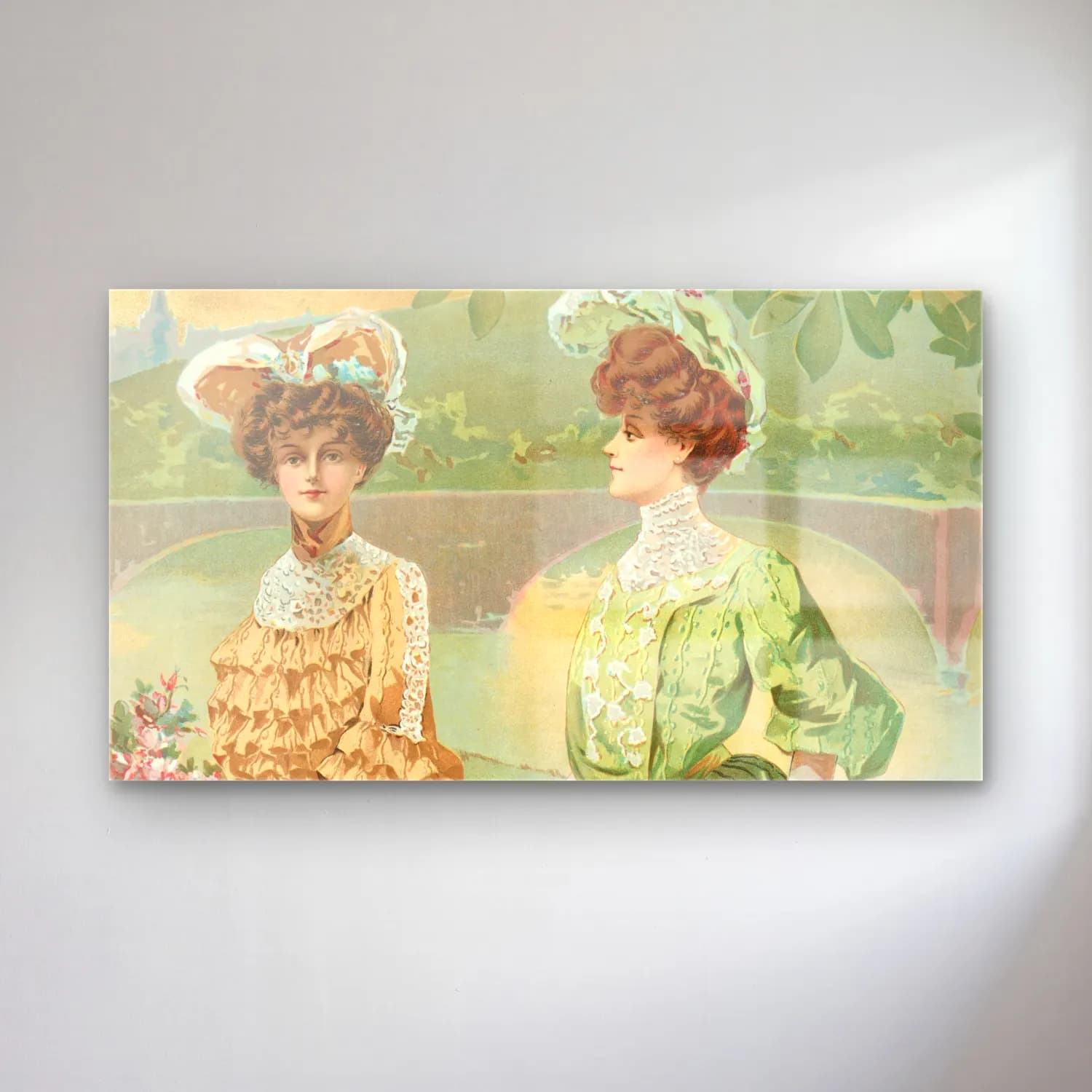 H. B. Claflin – Embroidered cord silk cam tablo — H. B. Claflin – Embroidered cord silk — vintage şapkalı kadın