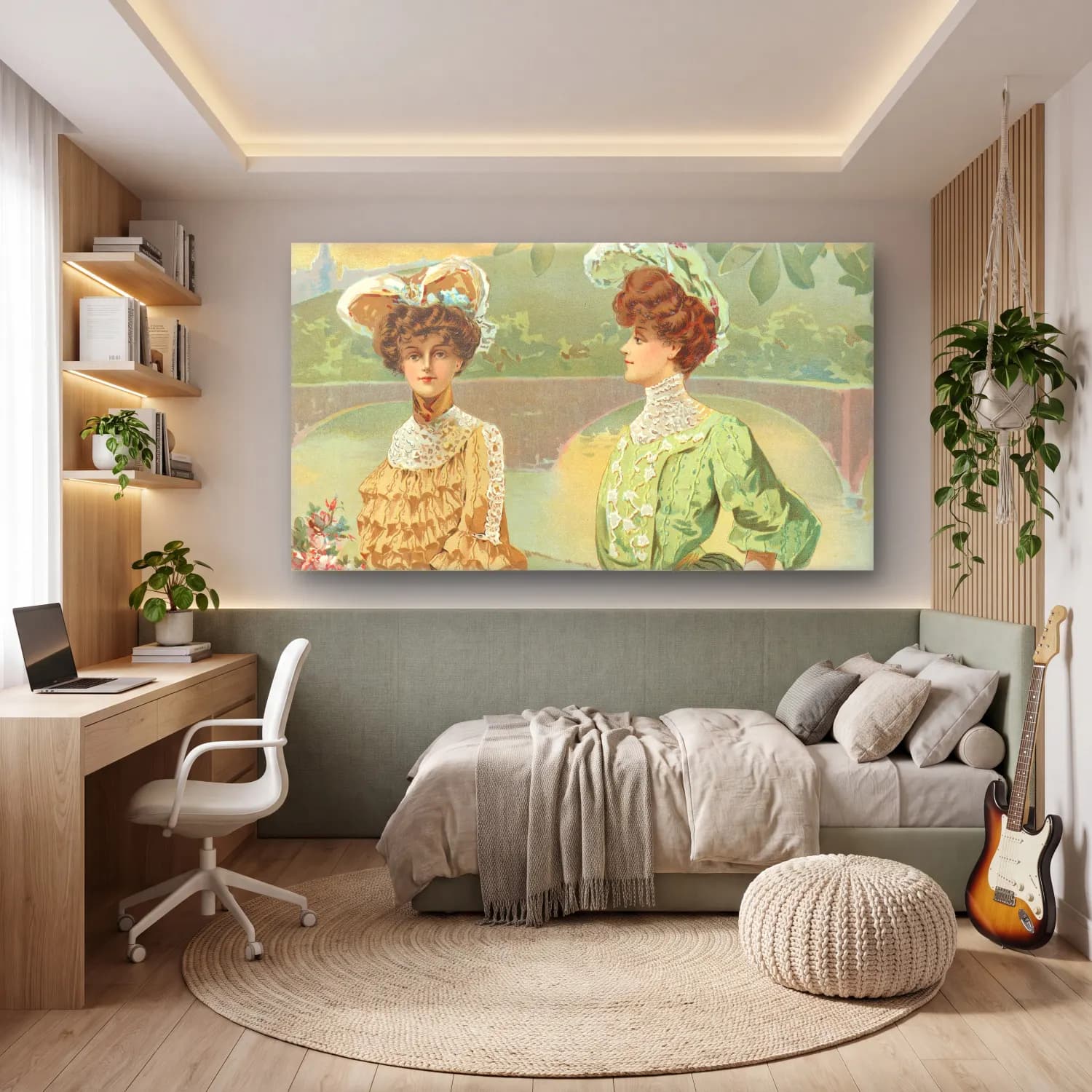 H. B. Claflin – Embroidered cord silk cam tablo — genç odasında
