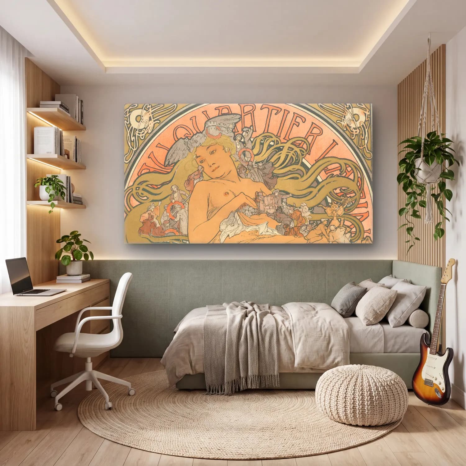 Alphonse Mucha – Au Quartier Latin cam tablo — genç odasında