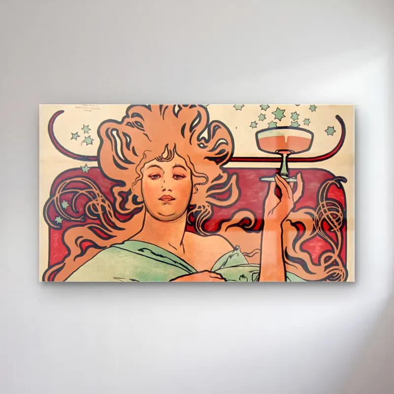 Alphonse Mucha – Champagne Ruinart cam tablo — Alphonse Mucha – Champagne Ruinart — vintage kadeh şarap